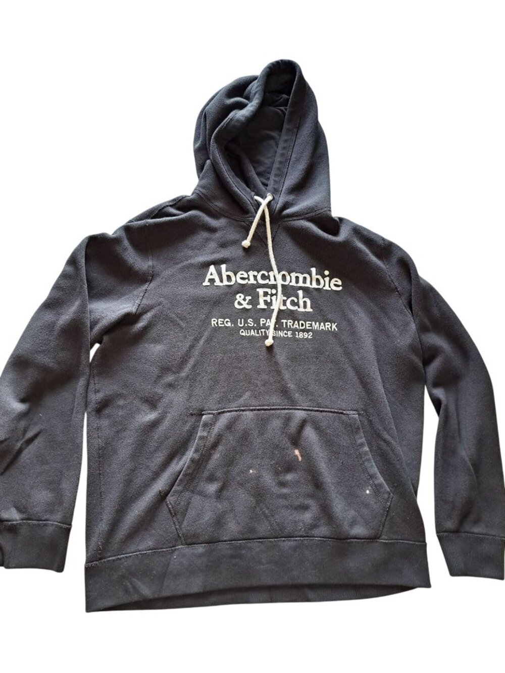 Y2K Abercrombie & Fitch Black Hoodie Embroidered Logo Drawstring Pocket Mens XL